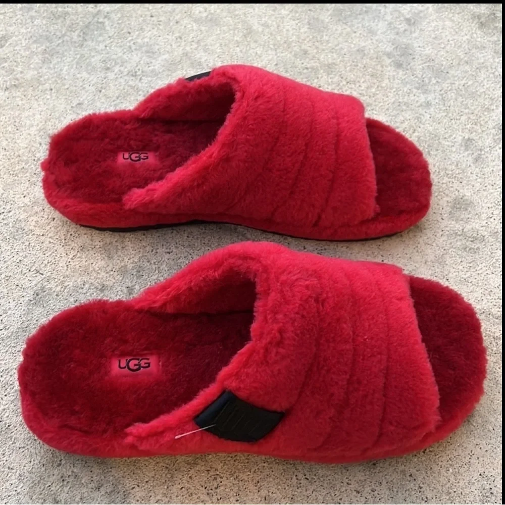UGG Fluff You Red Plush Slipper Slide Men's Size 9